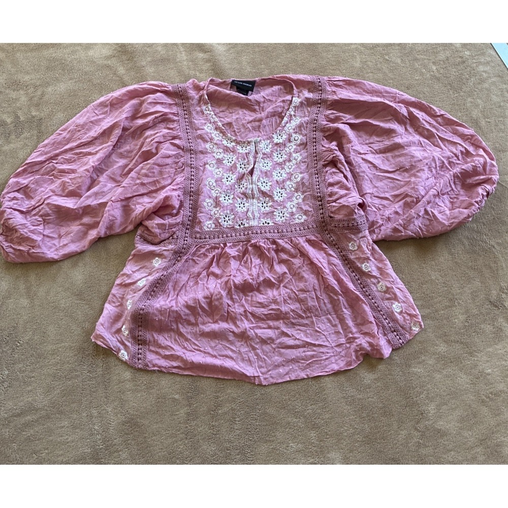 Women's Top Medium Pink Boho Peasant Blouse Indie Sleaze Flowy Cottagecore Girly